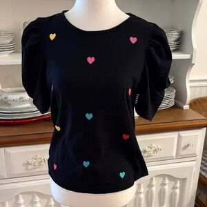 SHEIN Black Top with Multicolor Heart Details
